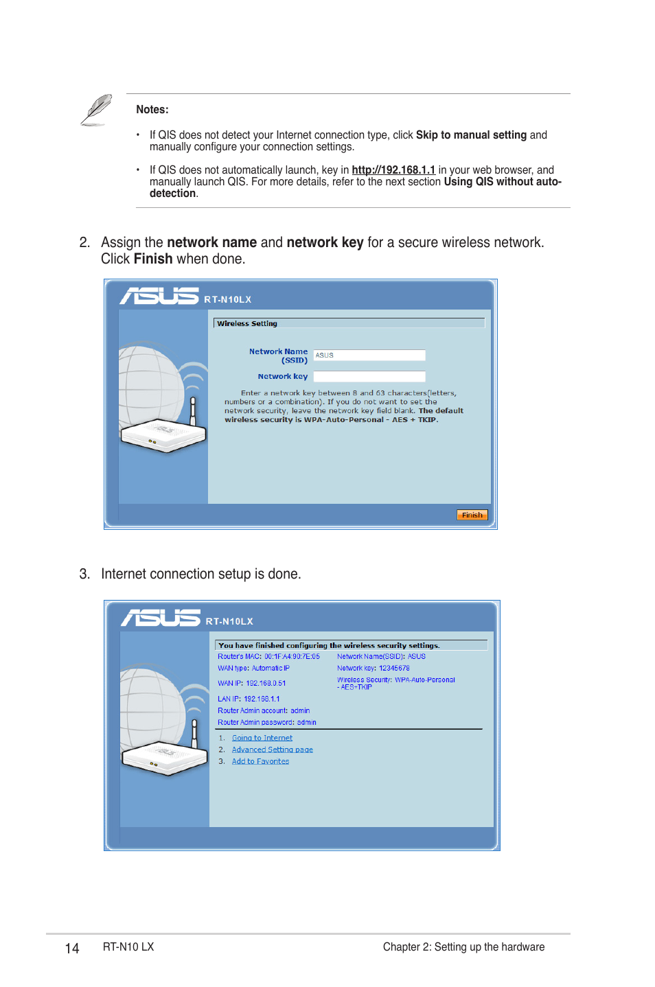 Internet connection setup is done | Asus RT-N10LX User Manual | Page 14 / 46