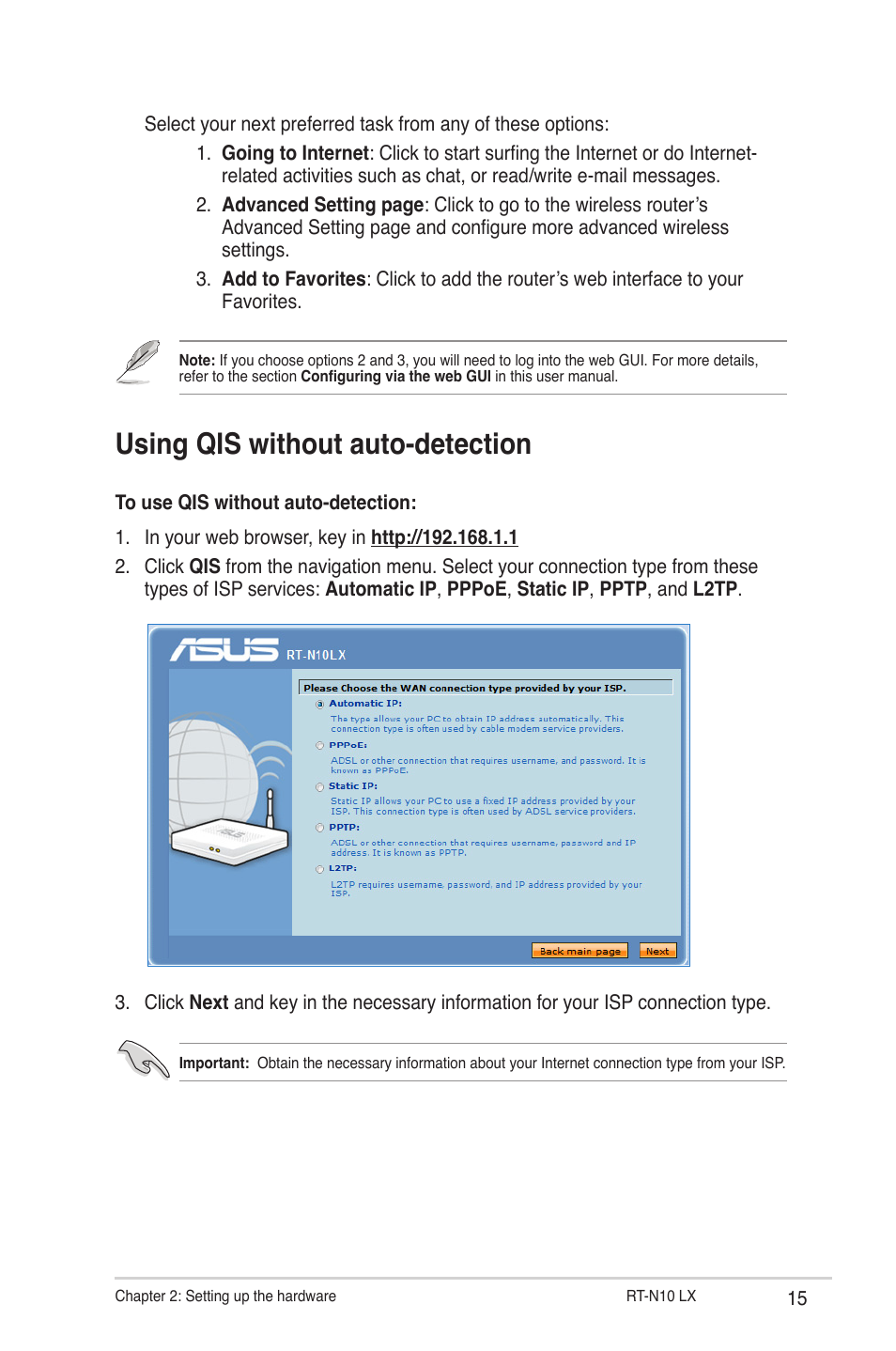 Using qis without auto-detection | Asus RT-N10LX User Manual | Page 15 / 46