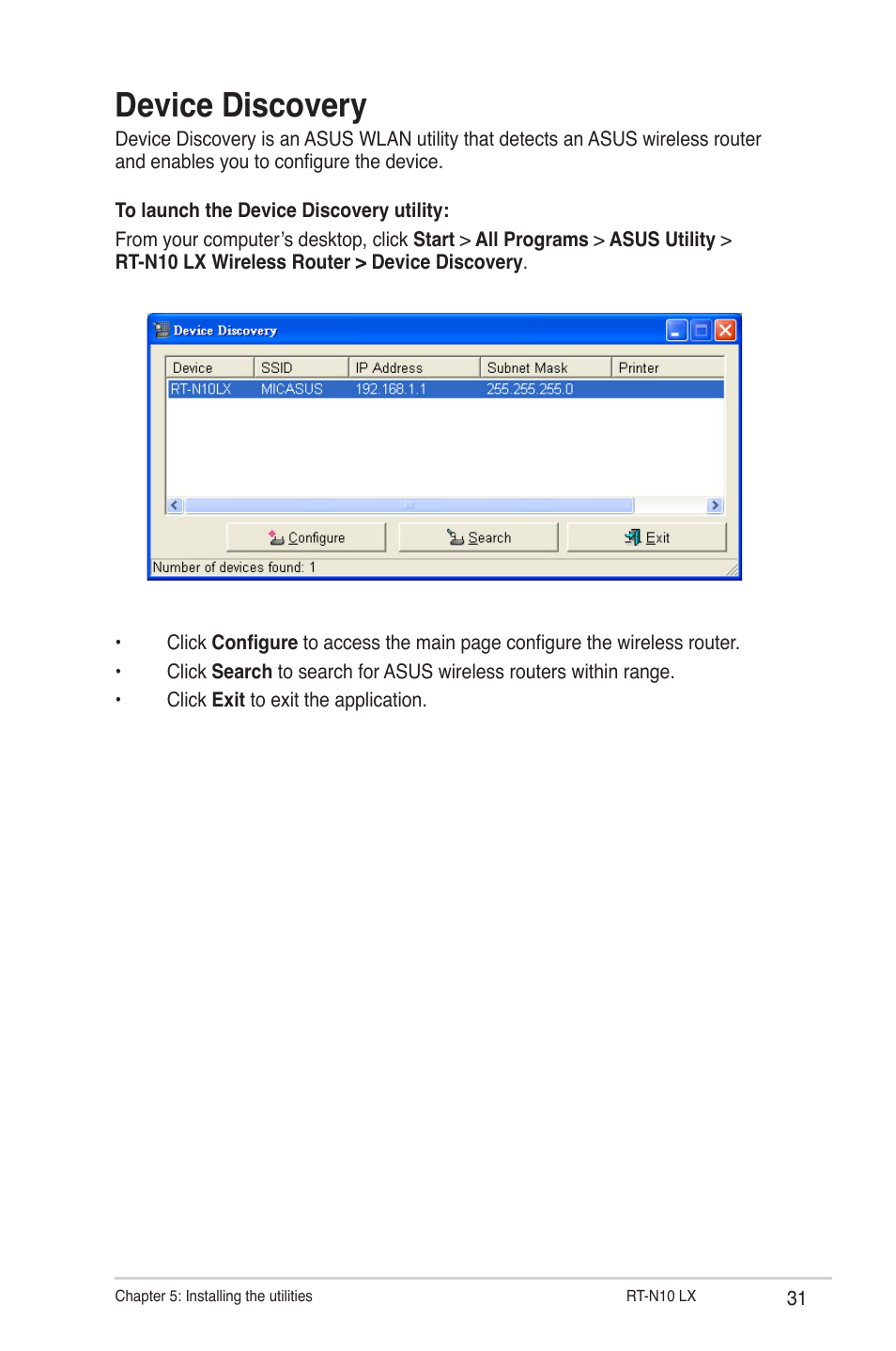 Device discovery | Asus RT-N10LX User Manual | Page 31 / 46