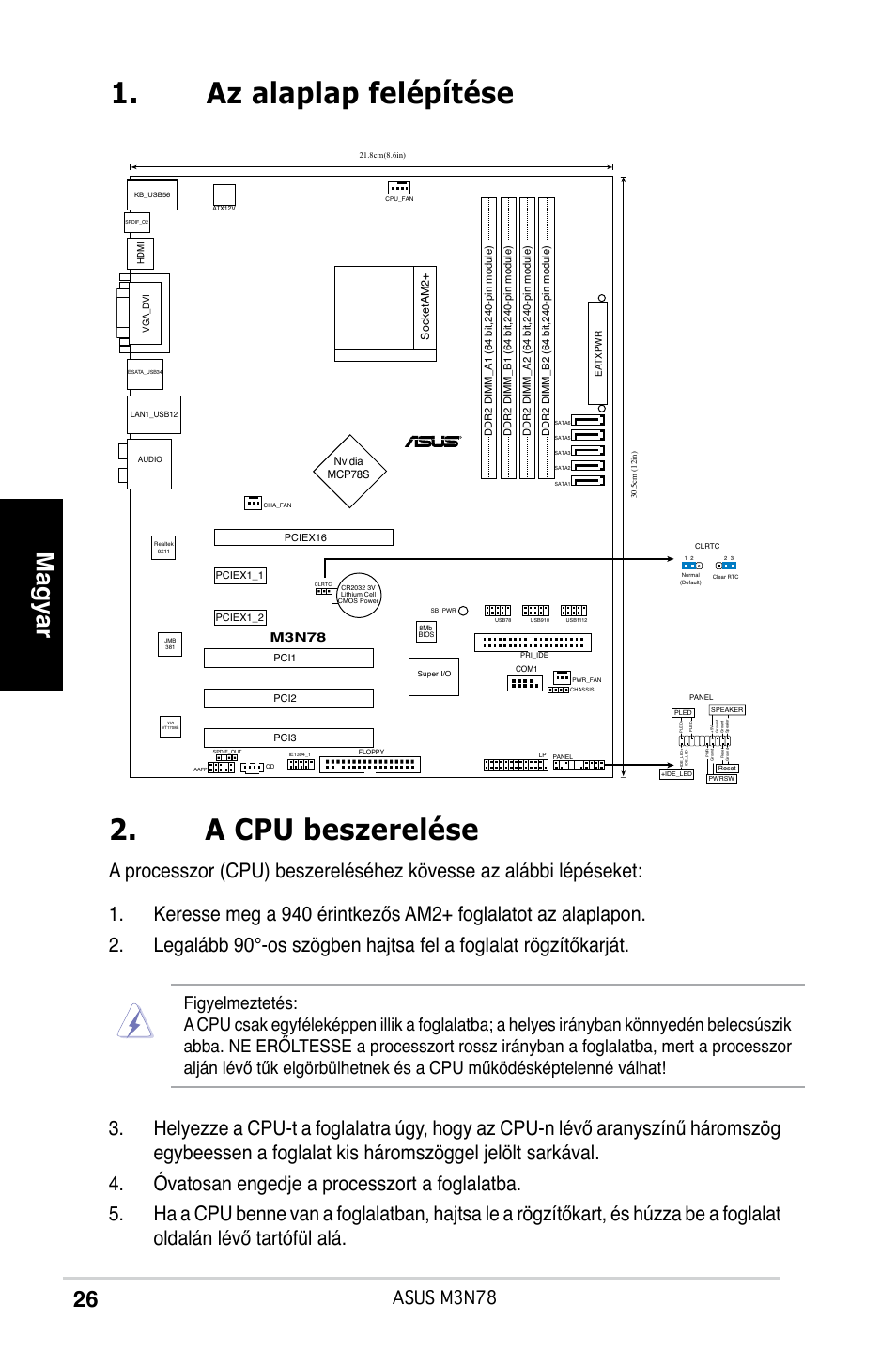 A cpu beszerelése, Az alaplap felépítése, Magyar | Asus m3n78, M3n78 | Asus M3N78 User Manual | Page 27 / 38