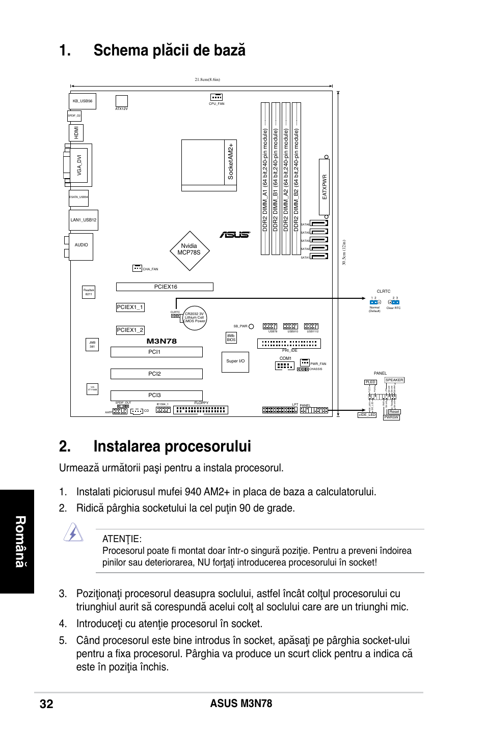 Schema plăcii de bază 2. instalarea procesorului, Română, M3n78 | Asus M3N78 User Manual | Page 33 / 38