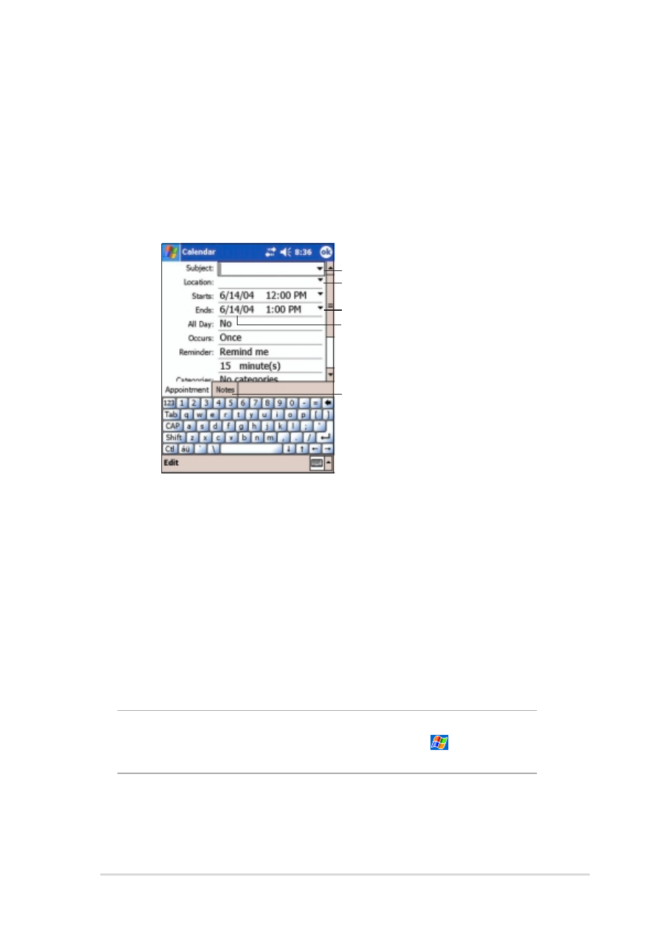 Creating appointments | Asus MyPal A730W User Manual | Page 127 / 218