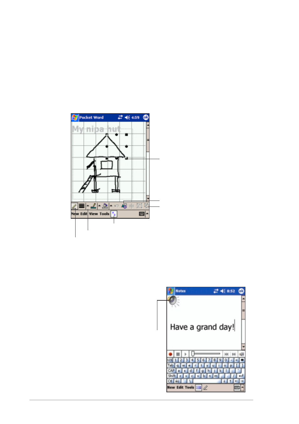Drawing mode, Recording mode | Asus MyPal A730W User Manual | Page 152 / 218