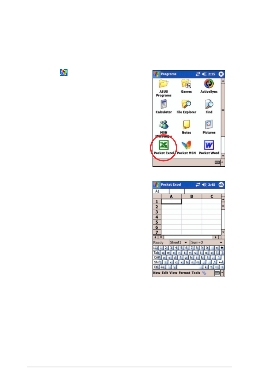 Creating a pocket excel document | Asus MyPal A730W User Manual | Page 154 / 218