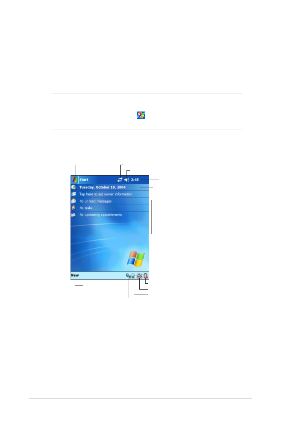 Basic screens on mypal, Today screen | Asus MyPal A730W User Manual | Page 22 / 218