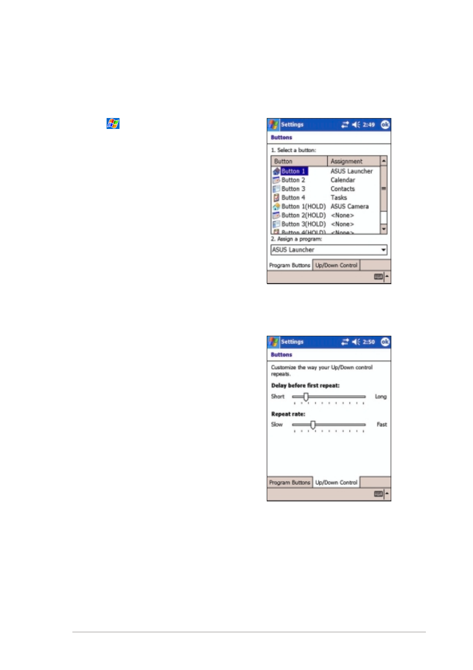 Changing the button assignments | Asus MyPal A730W User Manual | Page 47 / 218