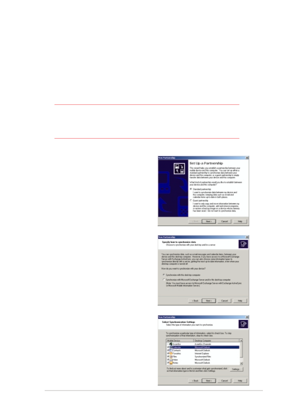 Setting up a partnership | Asus MyPal A730W User Manual | Page 69 / 218