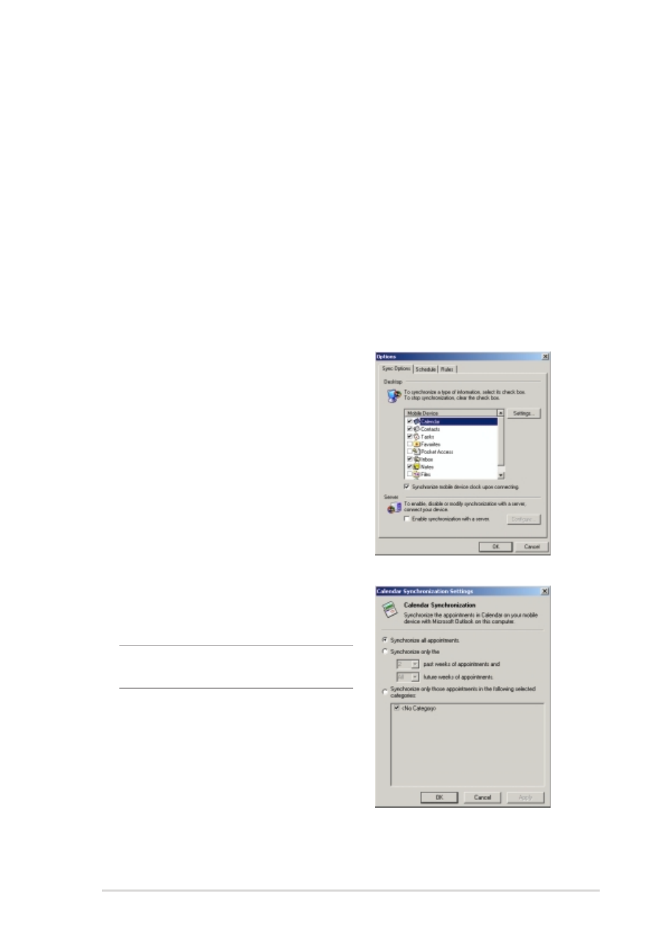 Synchronization options | Asus MyPal A730W User Manual | Page 73 / 218