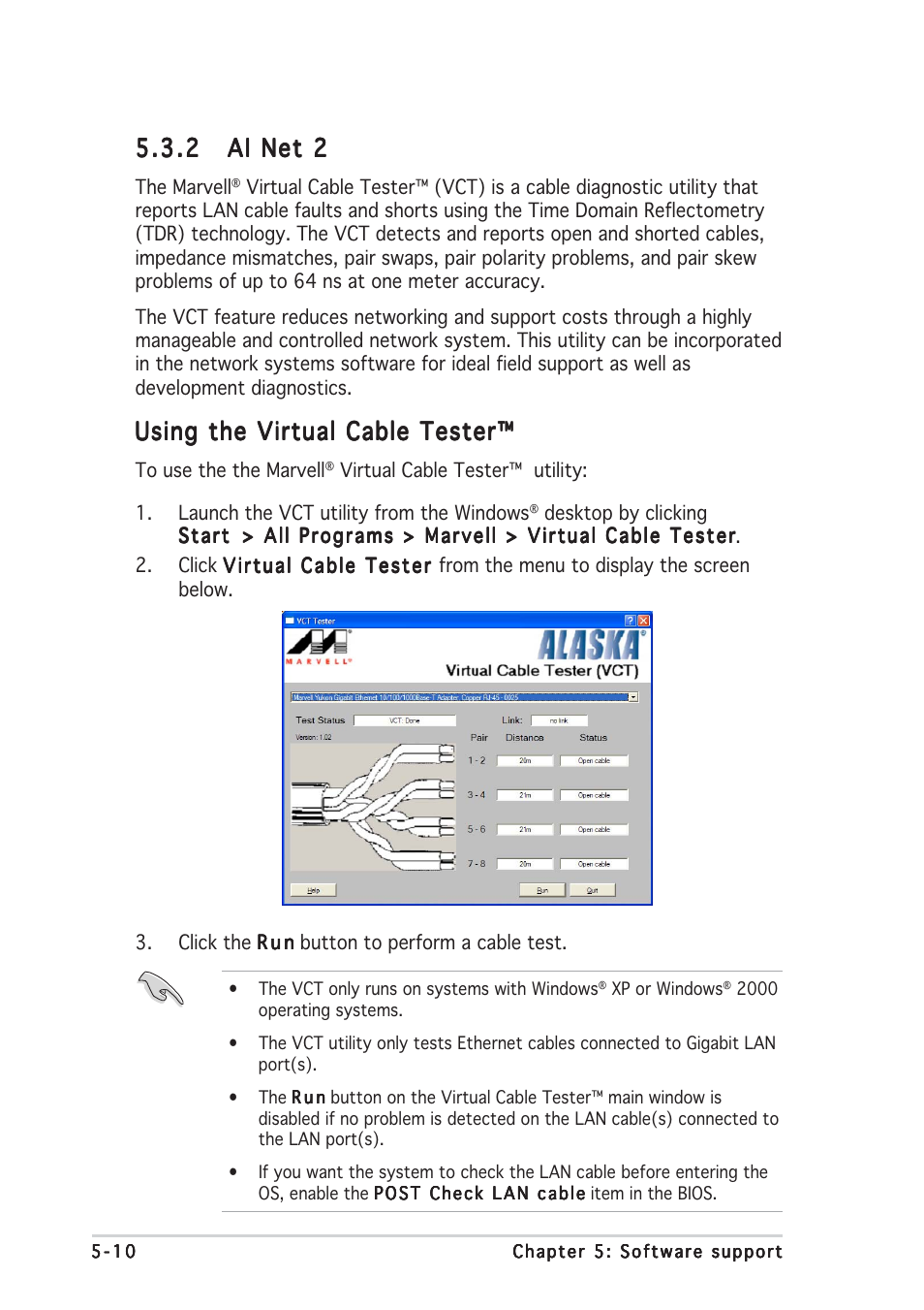 Using the virtual cable tester | Asus P5GDC Deluxe User Manual | Page 118 / 136