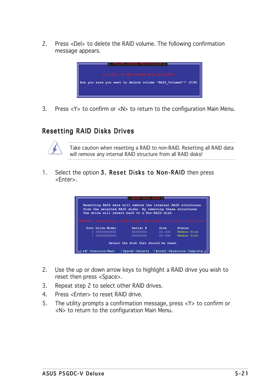 Resetting raid disks drives | Asus P5GDC Deluxe User Manual | Page 129 / 136