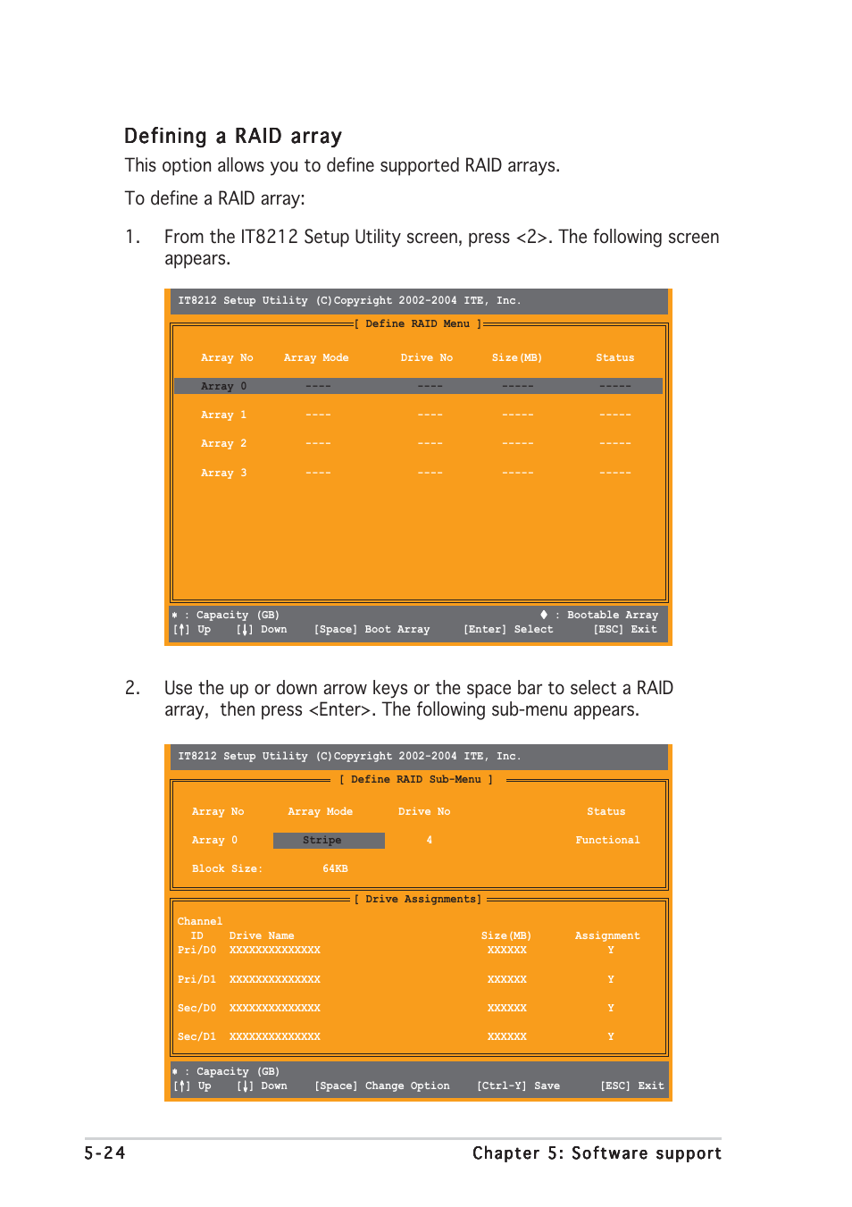 Defining a raid array | Asus P5GDC Deluxe User Manual | Page 132 / 136