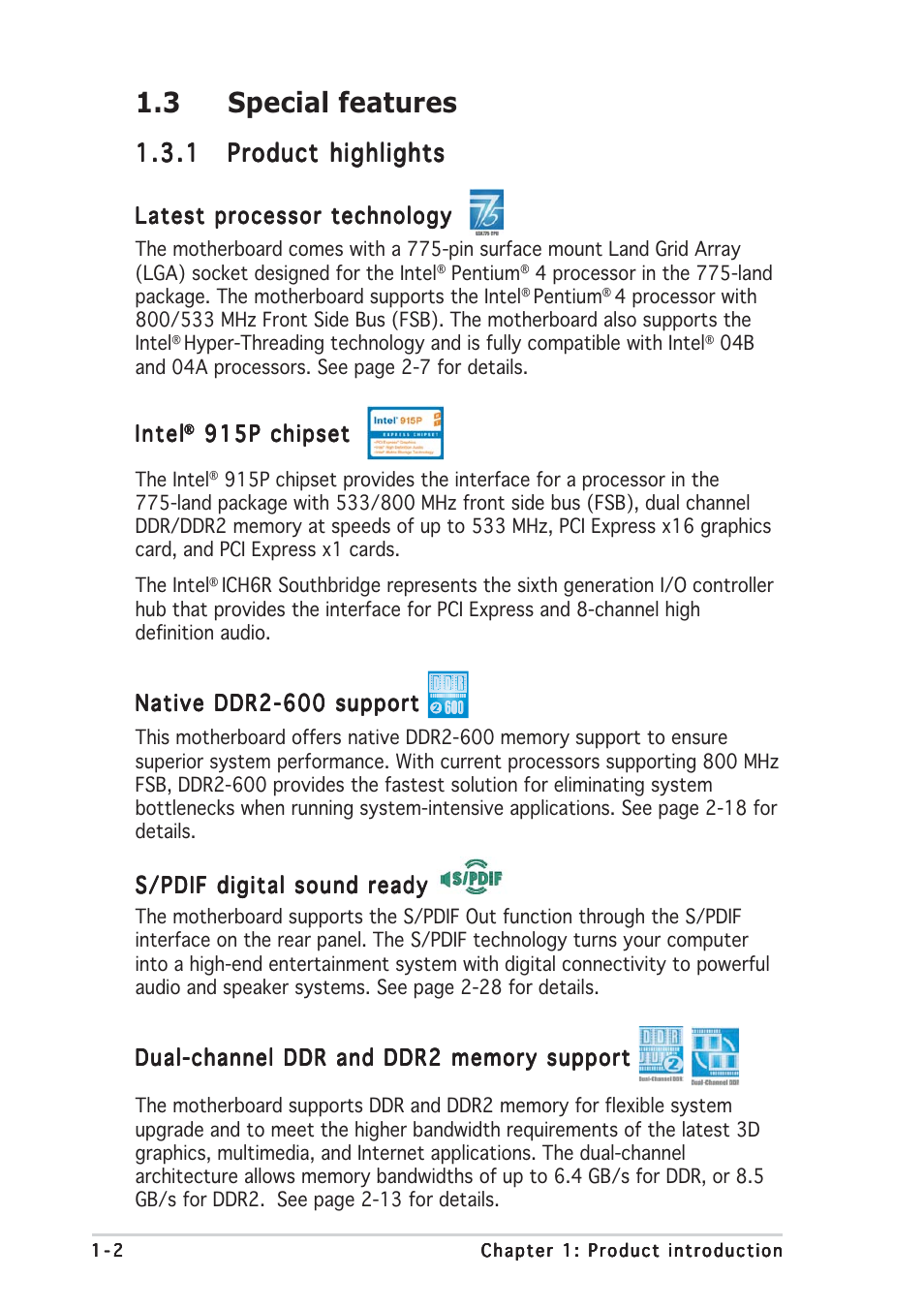 3 special features | Asus P5GDC Deluxe User Manual | Page 14 / 136