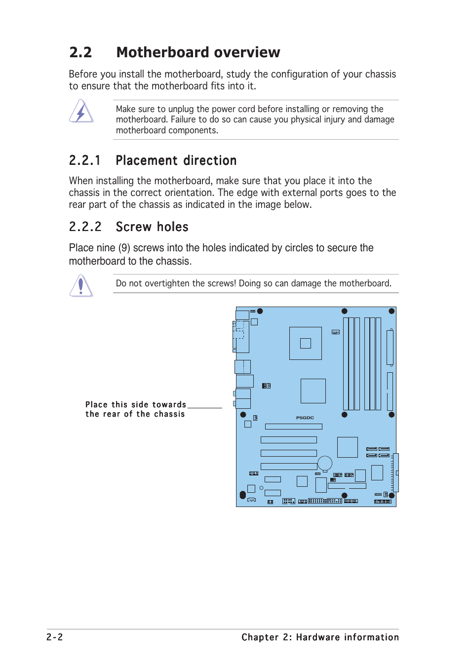 2 motherboard overview | Asus P5GDC Deluxe User Manual | Page 22 / 136