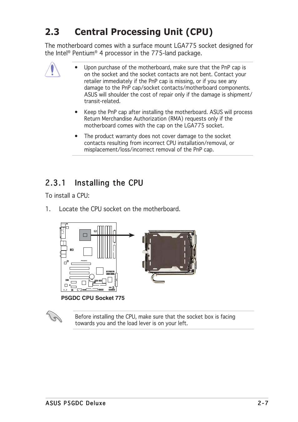 3 central processing unit (cpu) | Asus P5GDC Deluxe User Manual | Page 27 / 136