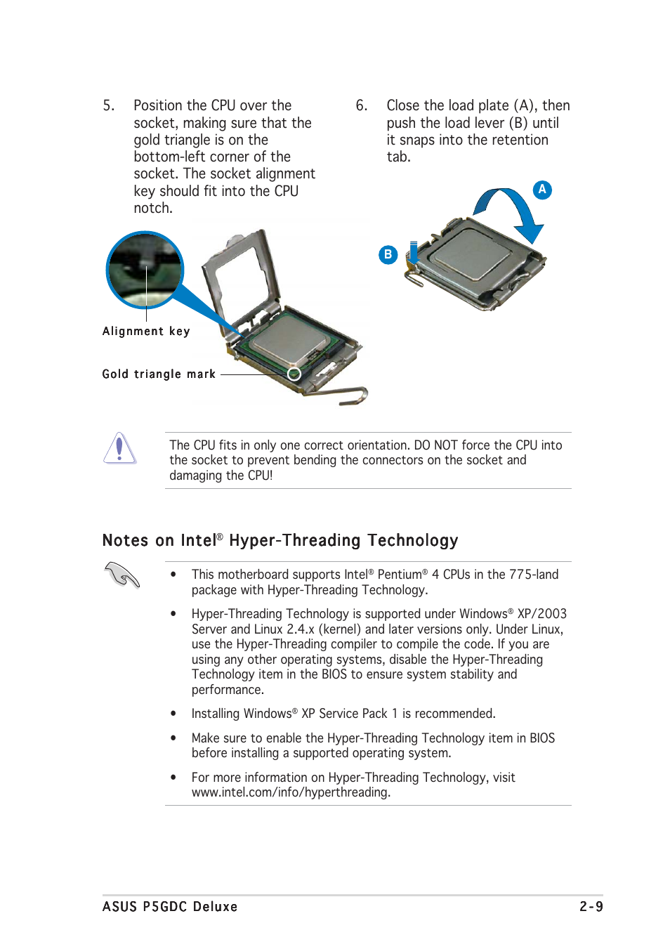 Hyper-threading technology | Asus P5GDC Deluxe User Manual | Page 29 / 136