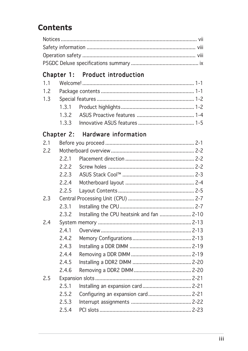 Asus P5GDC Deluxe User Manual | Page 3 / 136