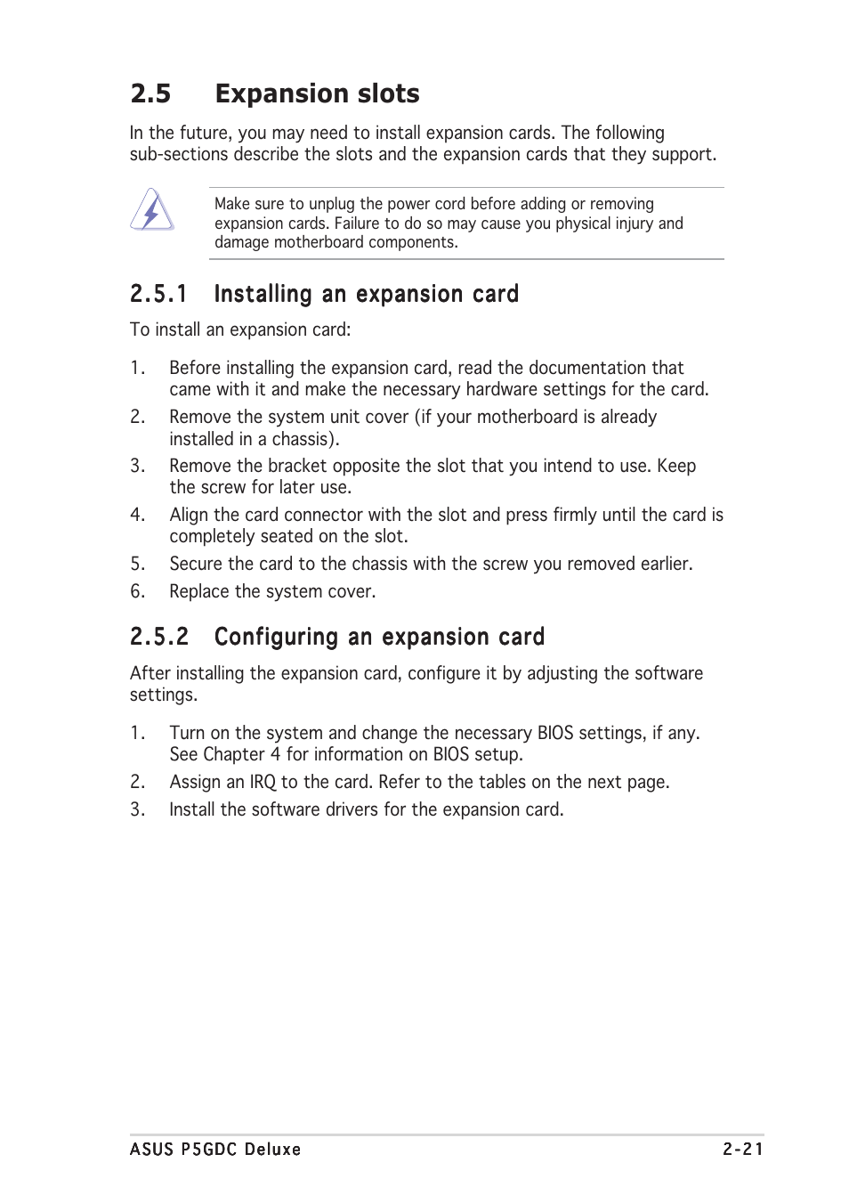 5 expansion slots | Asus P5GDC Deluxe User Manual | Page 41 / 136