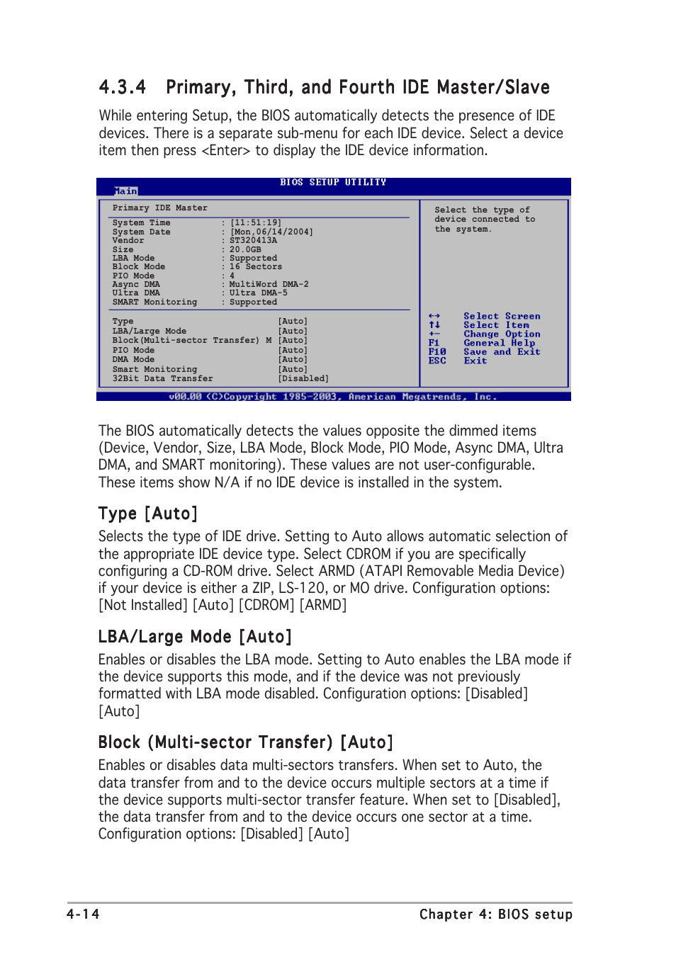 Type [auto, Lba/large mode [auto, Block (multi-sector transfer) [auto | Asus P5GDC Deluxe User Manual | Page 78 / 136