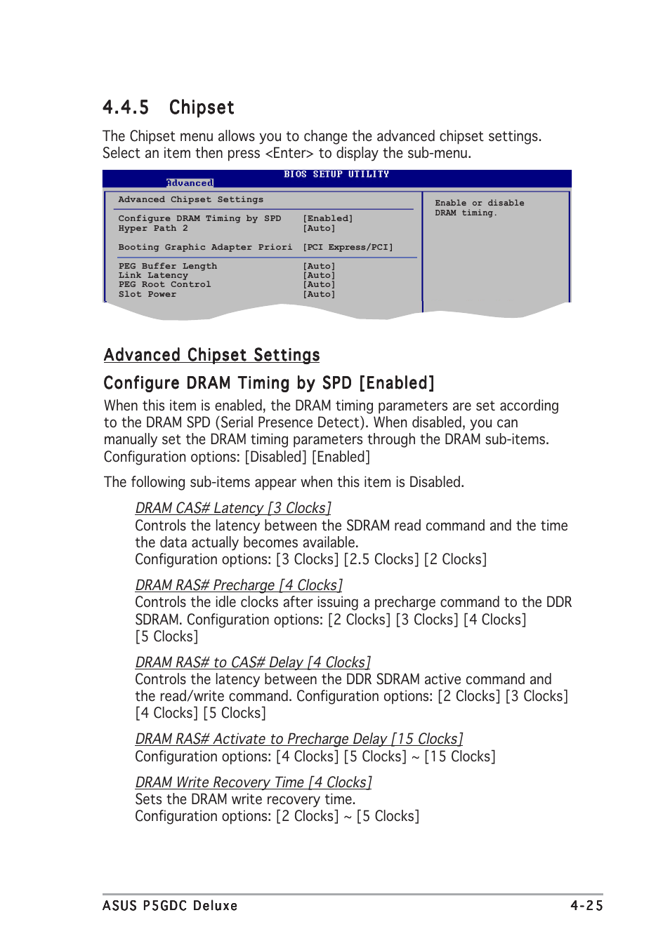 5 chipset chipset chipset chipset chipset, Advanced chipset settings | Asus P5GDC Deluxe User Manual | Page 89 / 136