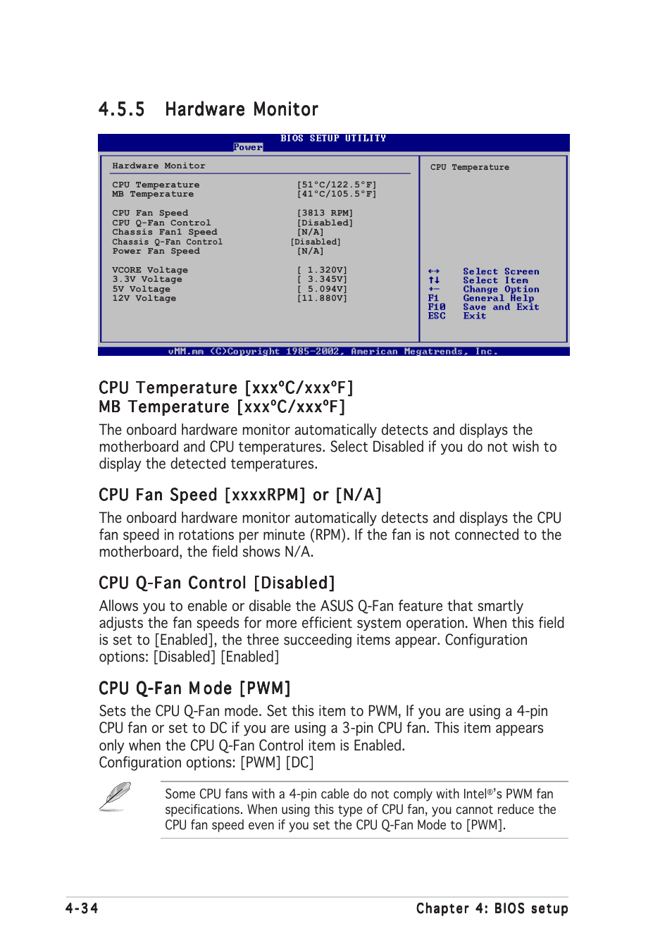 Cpu temperature [xxxºc/xxxºf, Cpu q-fan control [disabled, Cpu q-fan m | Asus P5GDC Deluxe User Manual | Page 98 / 136