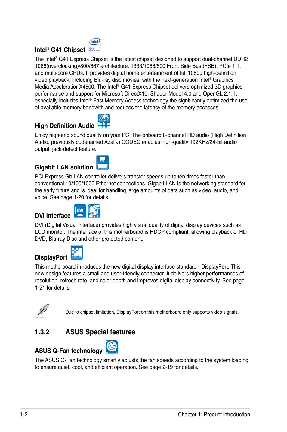 2 asus special features | Asus P5QPL-VM User Manual | Page 12 / 64