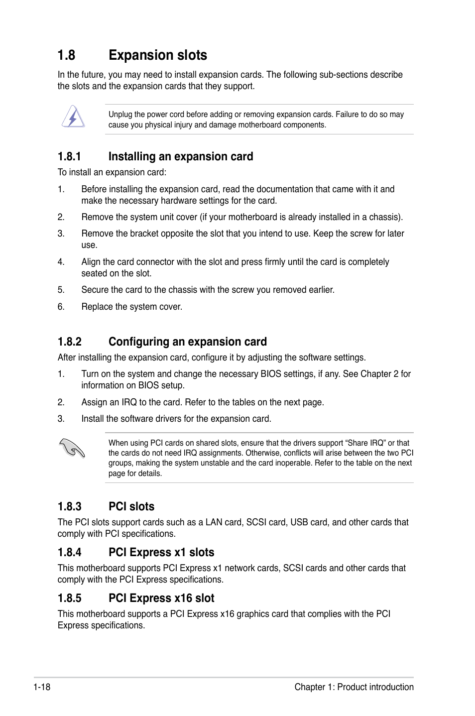 8 expansion slots, 1 installing an expansion card, 2 configuring an expansion card | 3 pci slots, 4 pci express x1 slots, 5 pci express x16 slot | Asus P5QPL-VM User Manual | Page 28 / 64