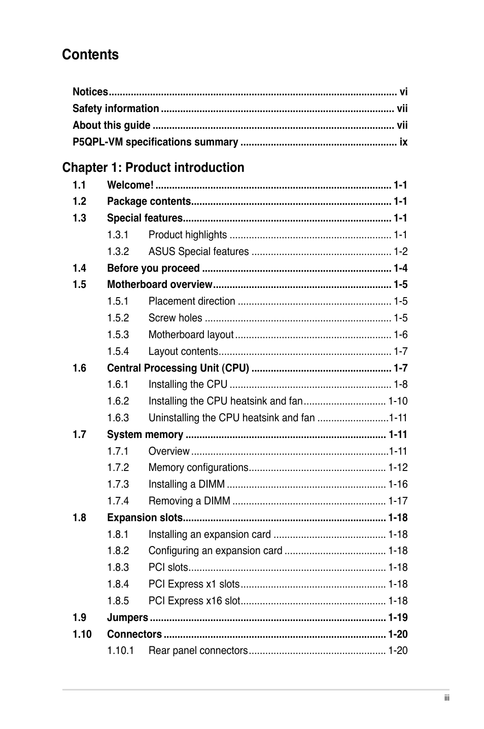 Asus P5QPL-VM User Manual | Page 3 / 64