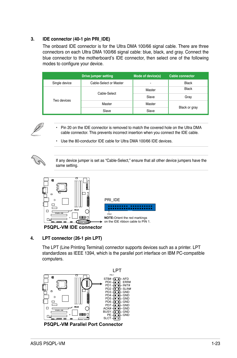 P5qpl-vm parallel port connector | Asus P5QPL-VM User Manual | Page 33 / 64