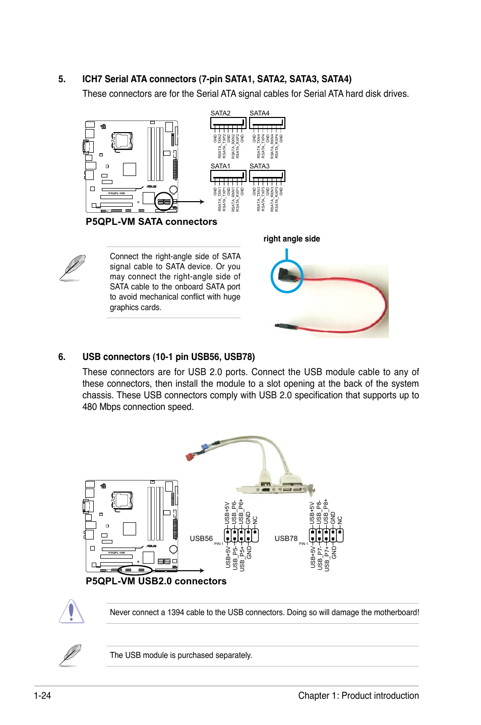 P5qpl-vm usb2.0 connectors | Asus P5QPL-VM User Manual | Page 34 / 64
