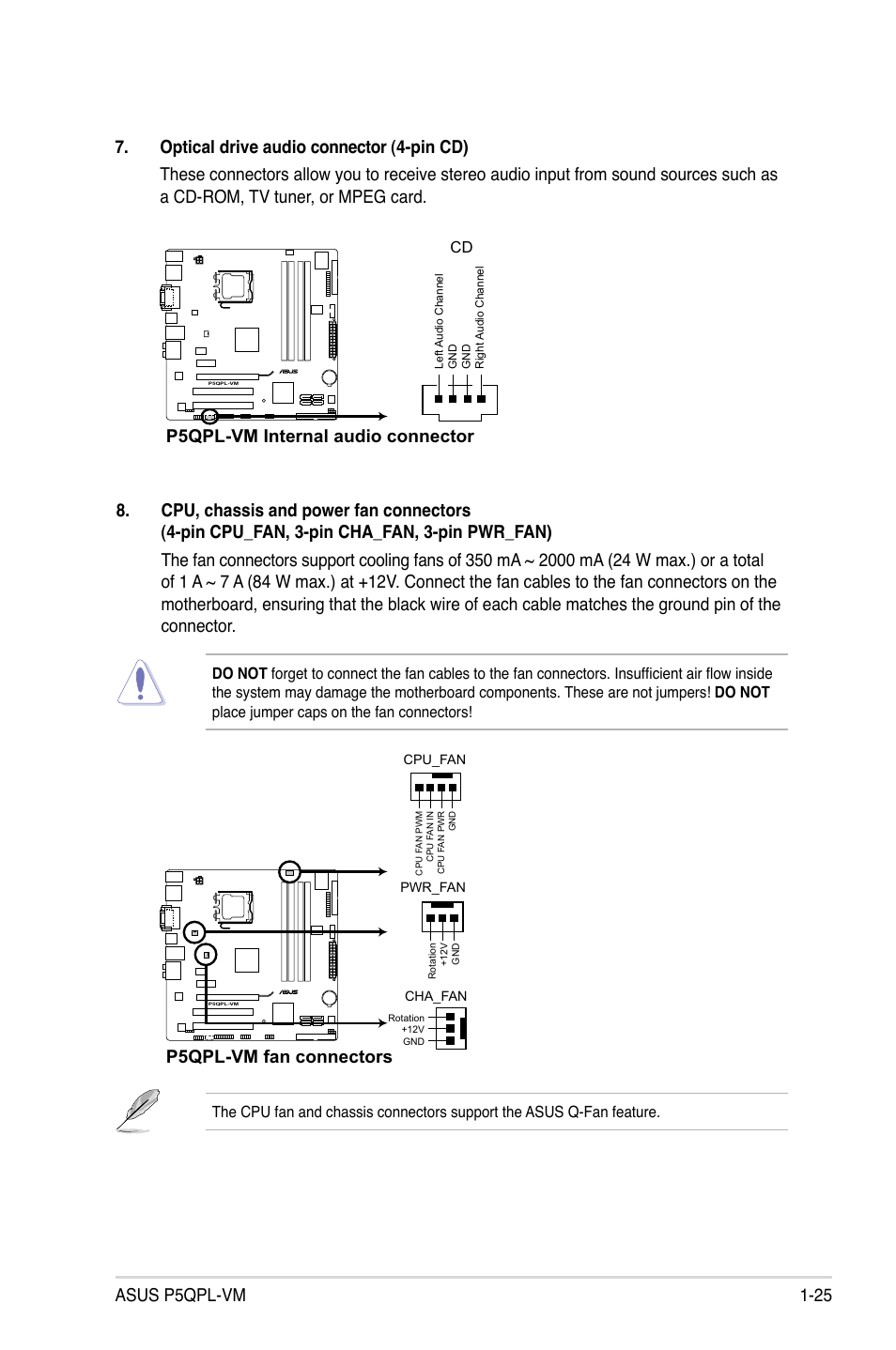 P5qpl-vm fan connectors | Asus P5QPL-VM User Manual | Page 35 / 64