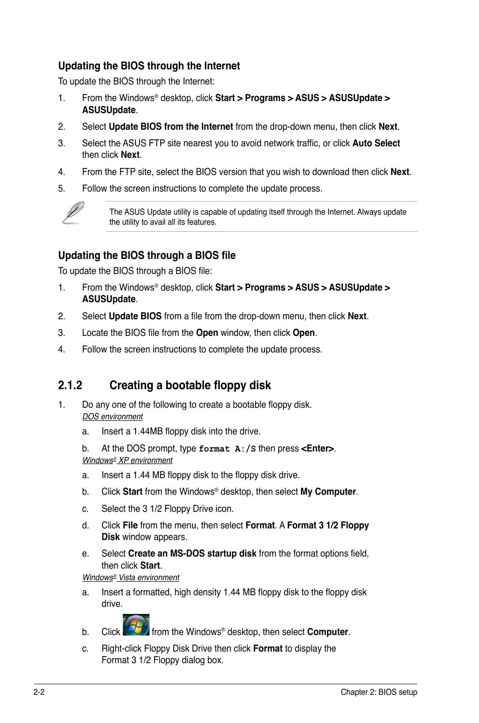 2 creating a bootable floppy disk | Asus P5QPL-VM User Manual | Page 42 / 64