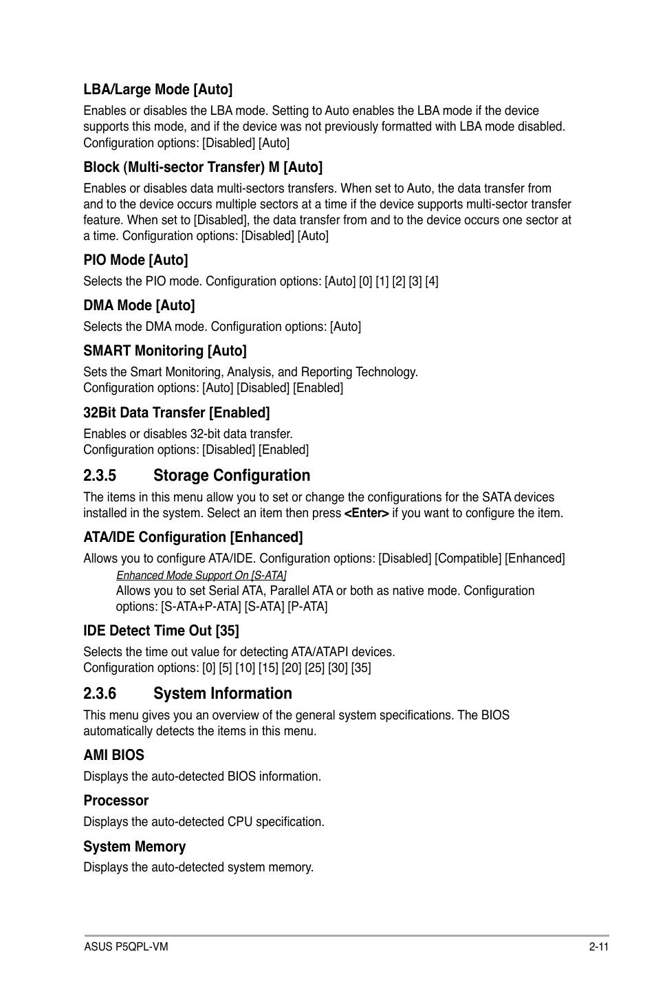 5 storage configuration, 6 system information | Asus P5QPL-VM User Manual | Page 51 / 64