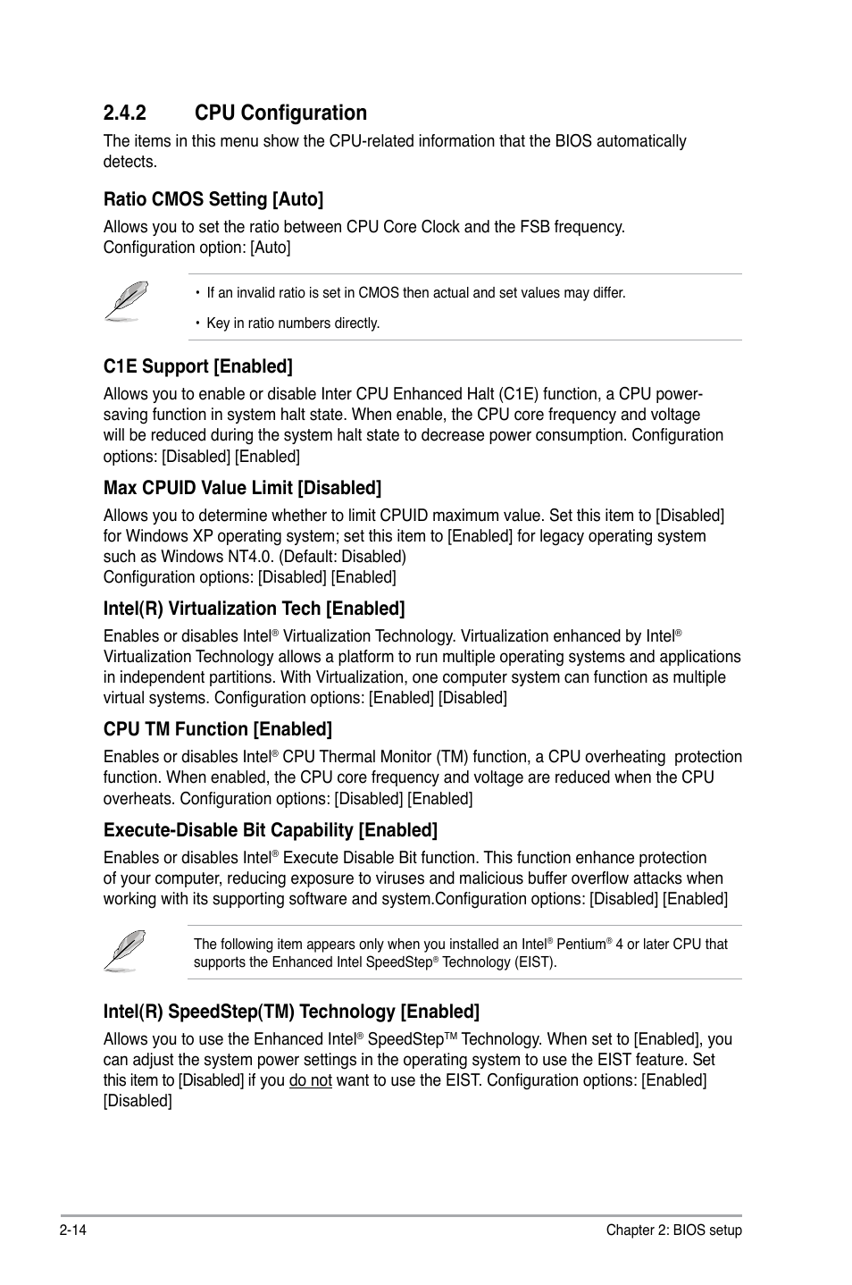 2 cpu configuration | Asus P5QPL-VM User Manual | Page 54 / 64