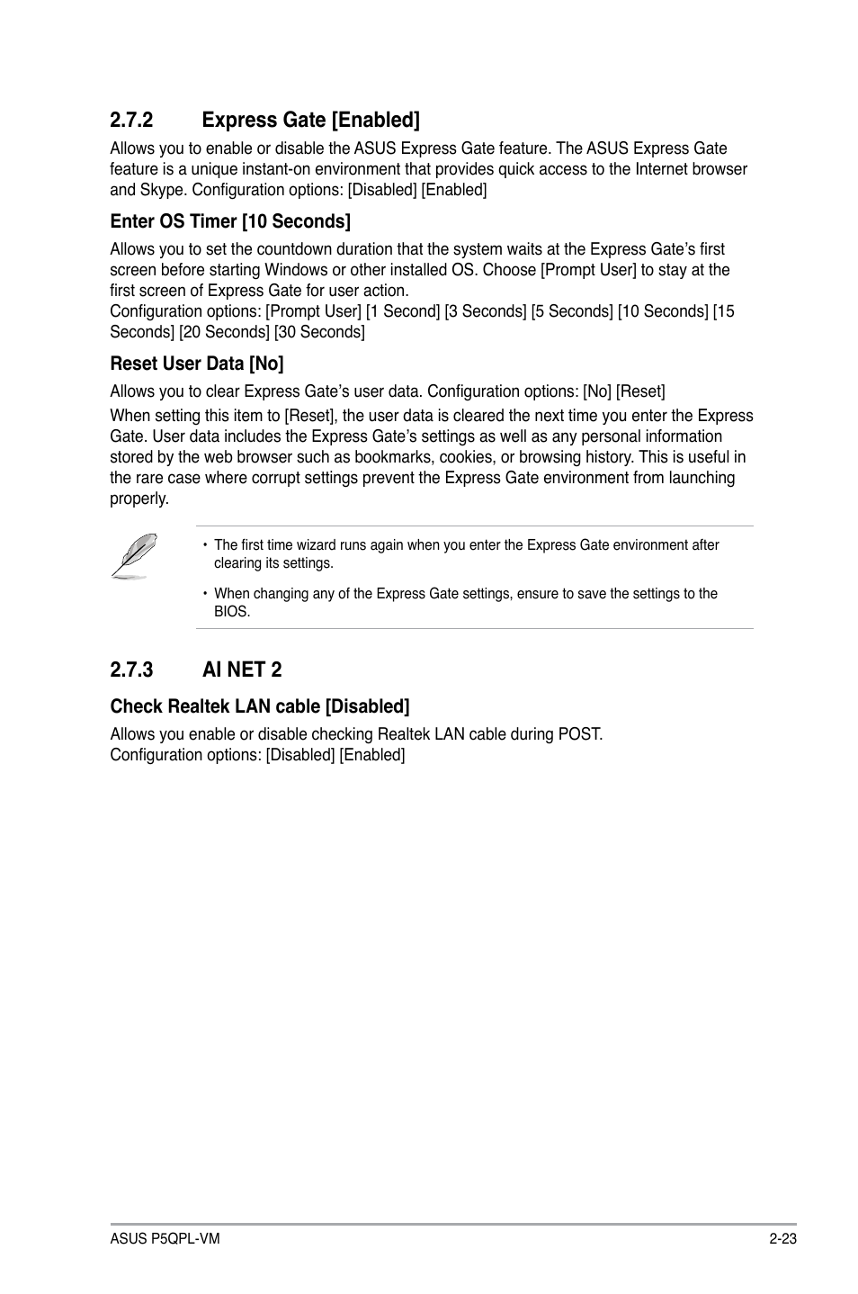 2 express gate [enabled, 3 ai net 2 | Asus P5QPL-VM User Manual | Page 63 / 64