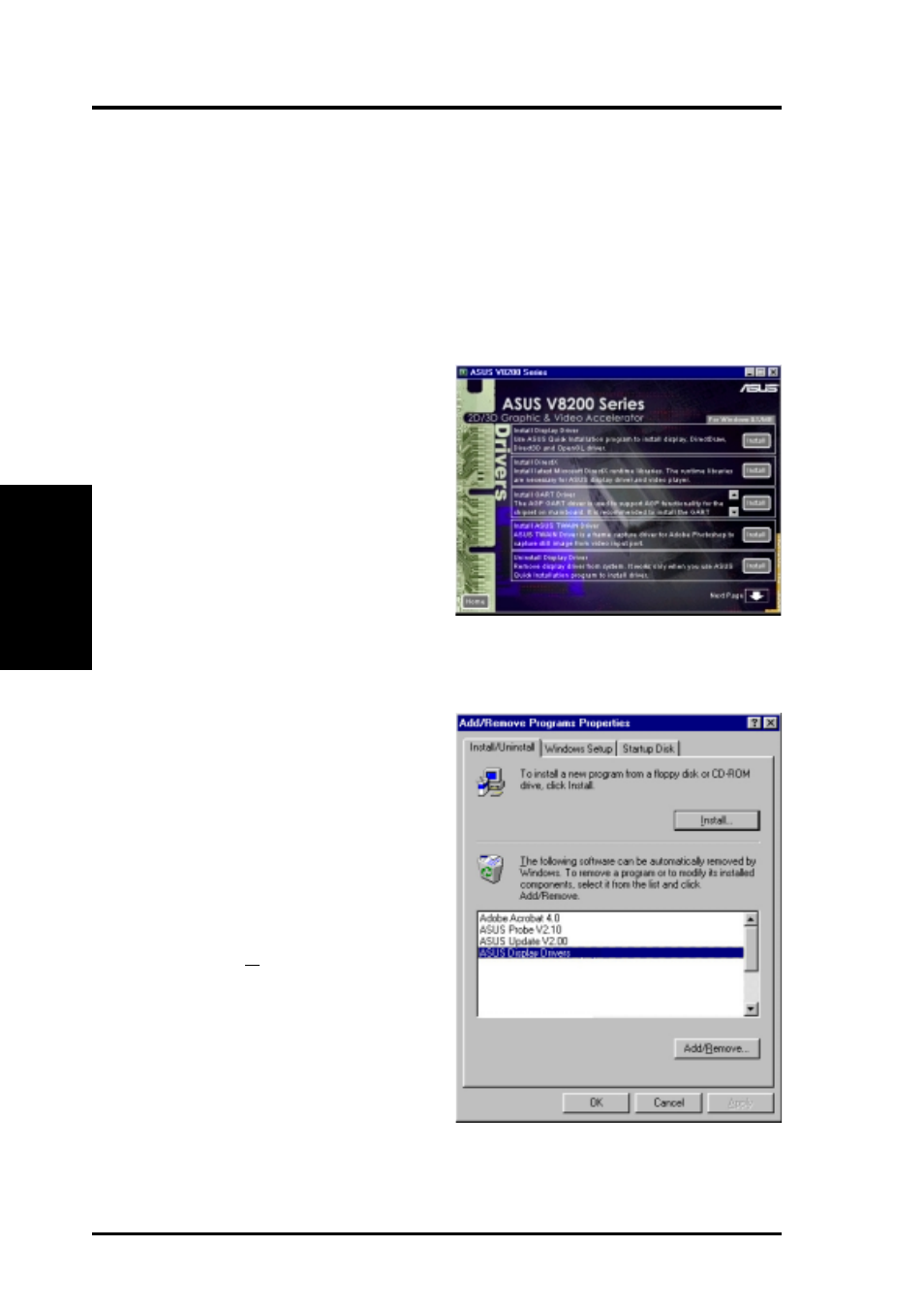 Software setup, Uninstall display driver | Asus V8200 T2/T5 User Manual | Page 24 / 106