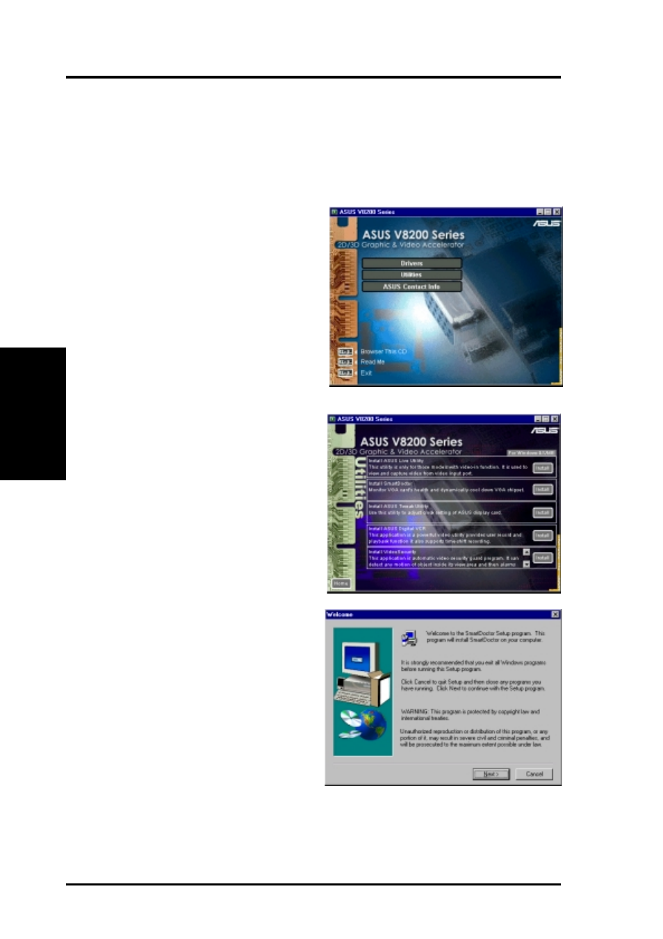 Software setup, Install smartdoctor | Asus V8200 T2/T5 User Manual | Page 30 / 106