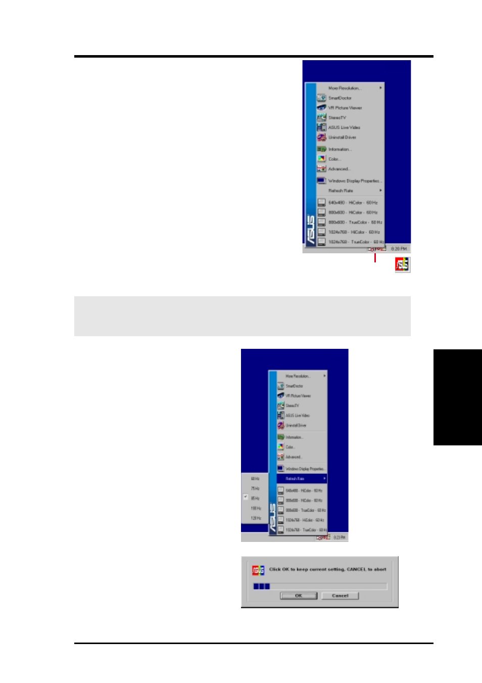 Software reference, Asus control panel, Refresh rate | Asus V8200 T2/T5 User Manual | Page 33 / 106