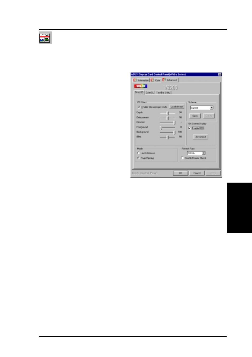 Software reference, Advanced, Direct3d vr effect | Asus V8200 T2/T5 User Manual | Page 37 / 106