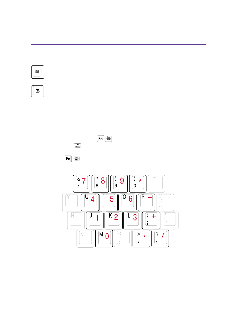 Microsoft windows™ keys, Keyboard as a numeric keypad | Asus L3Tp User Manual | Page 33 / 70