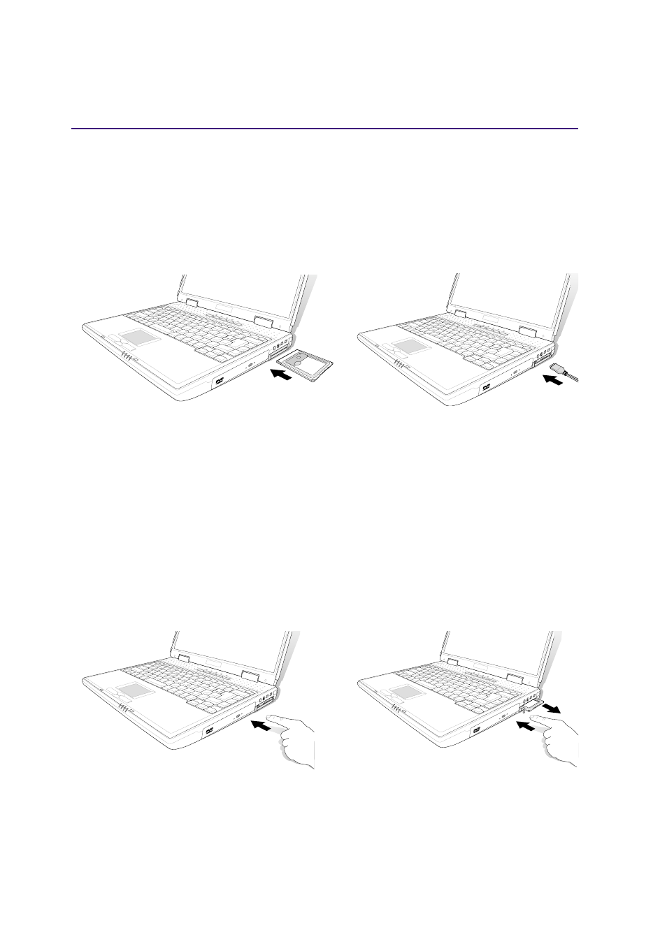 Inserting a pc card (pcmcia), Removing a pc card (pcmcia) | Asus L3Tp User Manual | Page 46 / 70