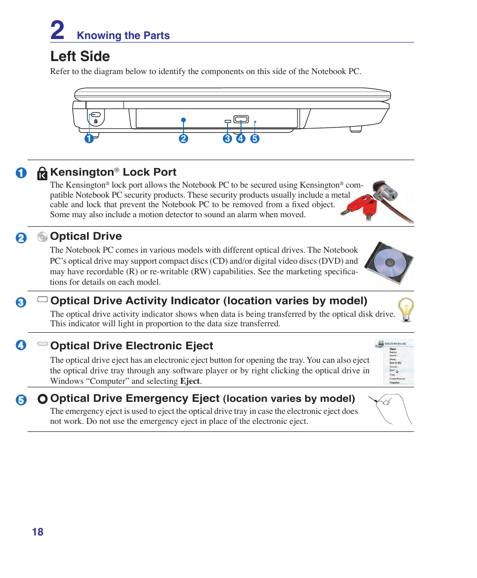 Left side | Asus Z96S User Manual | Page 18 / 82