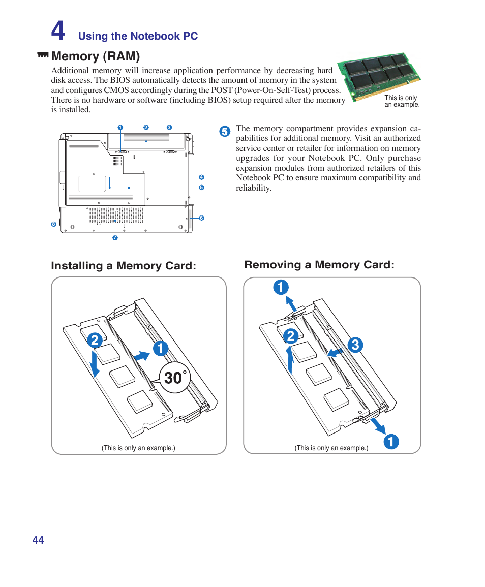 Memory (ram) | Asus Z96S User Manual | Page 44 / 82