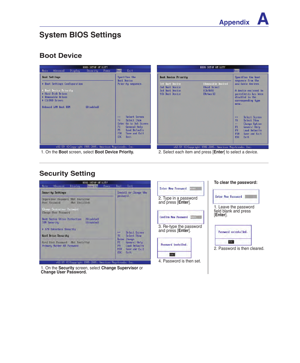 System bios settings | Asus Z96S User Manual | Page 57 / 82