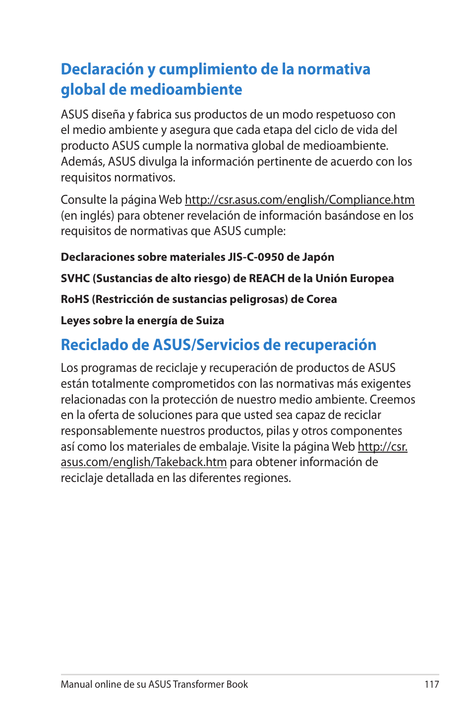 Reciclado de asus/servicios de recuperación | Asus TX300CA User Manual | Page 117 / 118