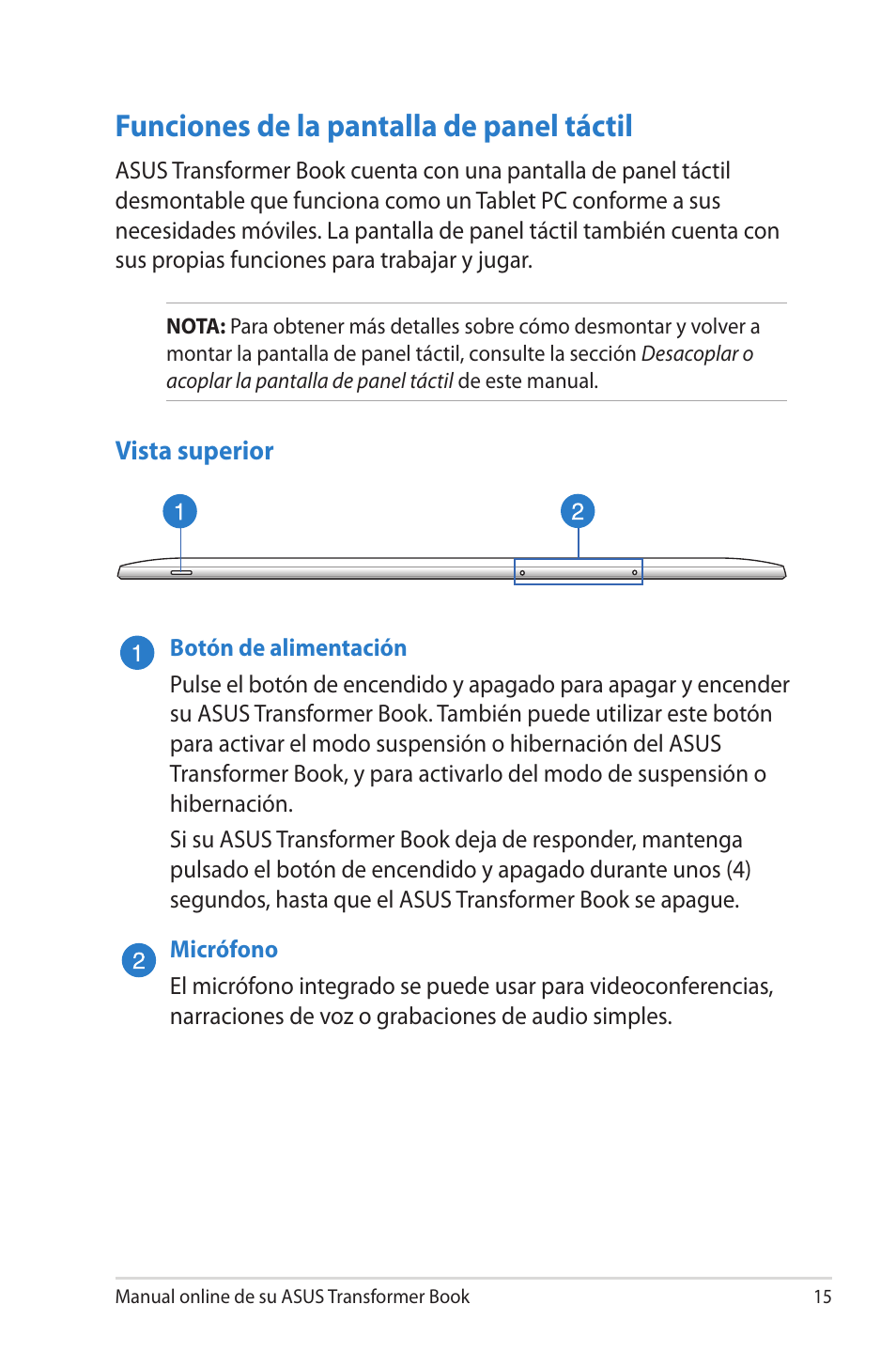 Funciones de la pantalla de panel táctil | Asus TX300CA User Manual | Page 15 / 118