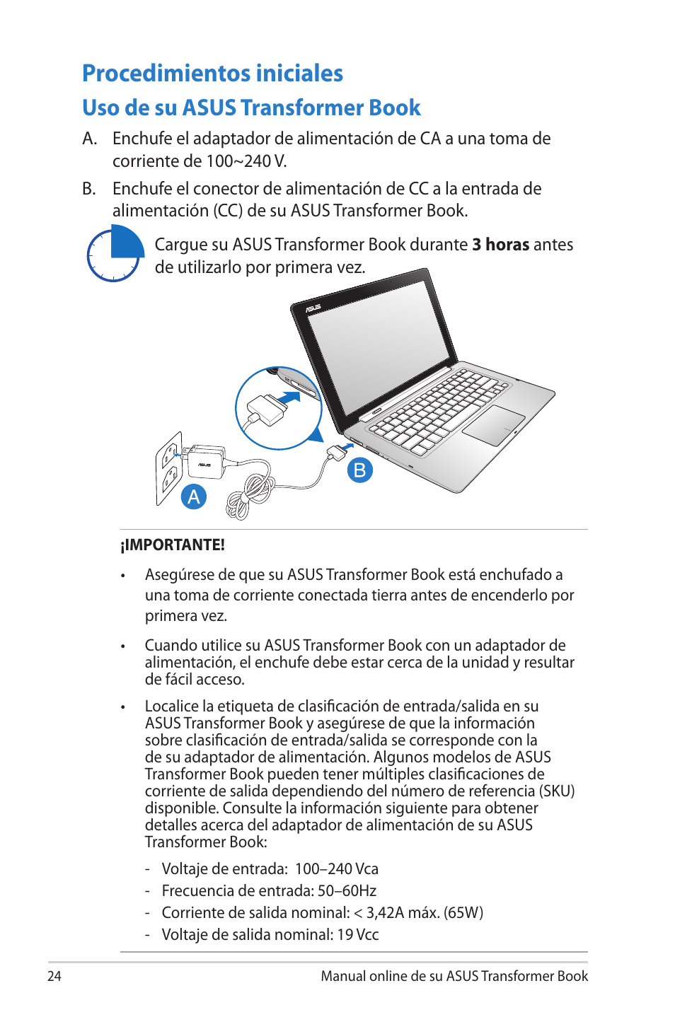 Procedimientos iniciales, Uso de su asus transformer book | Asus TX300CA User Manual | Page 24 / 118