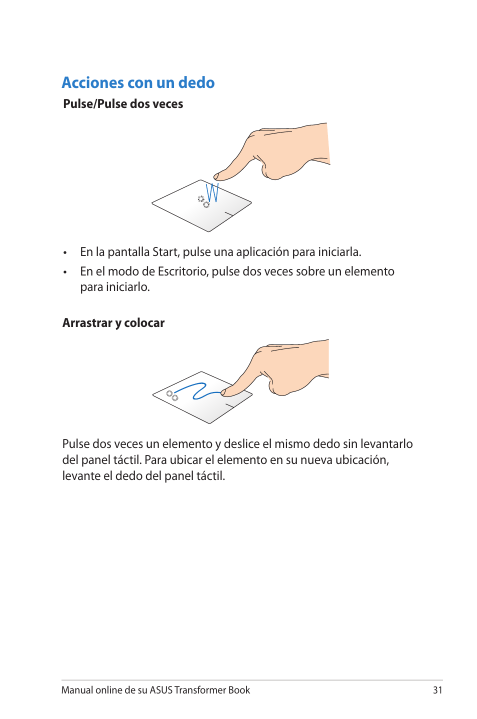 Acciones con un dedo | Asus TX300CA User Manual | Page 31 / 118