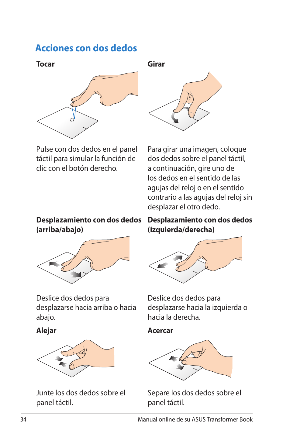 Acciones con dos dedos | Asus TX300CA User Manual | Page 34 / 118