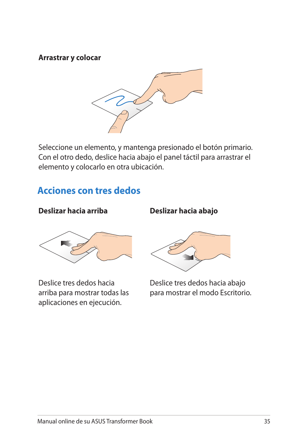 Acciones con tres dedos | Asus TX300CA User Manual | Page 35 / 118