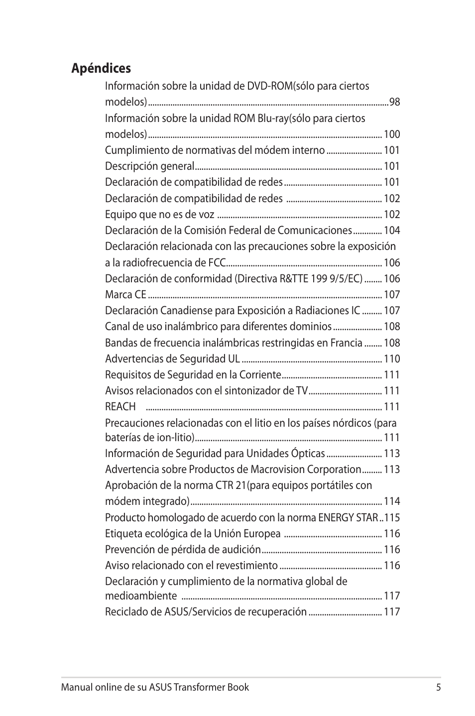 Apéndices | Asus TX300CA User Manual | Page 5 / 118